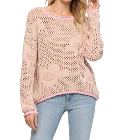 Fate Floral Pattern Open Knitted Sweater In Baby Pink/taupe In Multi