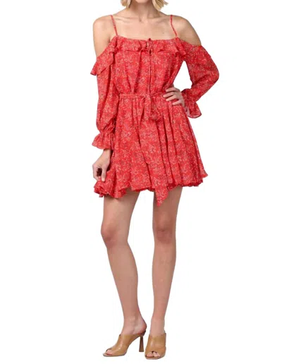 Fate Floral Print Cold Shoulder Ruffle Dress In Ditsy Red
