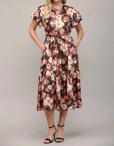 Fate Floral Print Satin Dress In Black