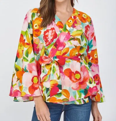 Fate Floral Print Tie Kimono In Ivory Multi