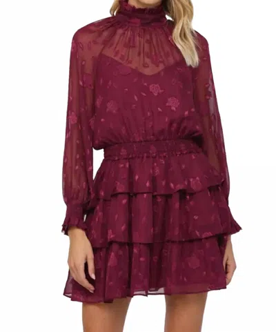 Fate Floral Sheer Ruffle Dress In Ruby In Pink