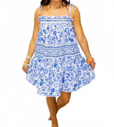 Fate Floral Smocked Mini Dress In Blue
