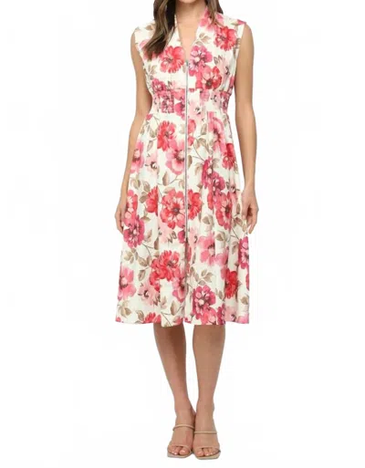Fate Floral Smocked Waist Front Zip Dress In Multi