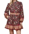 Fate Floral Smocked Waist Mini Dress In Navy Multi In Multi