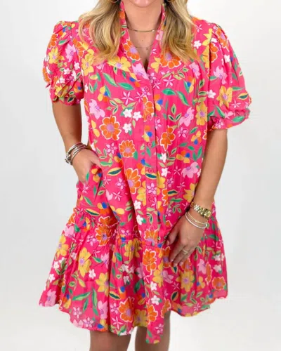Fate Floral V-neck Ruffle Hem Dress In Pink