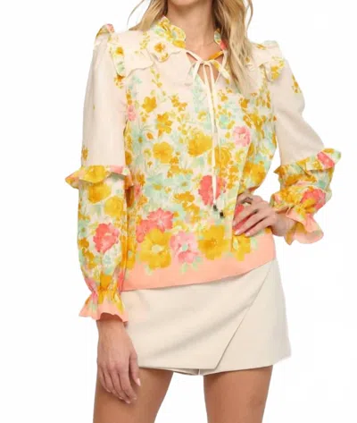 Fate Floral Whimsy Ruffle Blouse In Yellow In Multi
