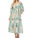 Fate Flower Print Smocked Midi Dress In Green Multi In Green