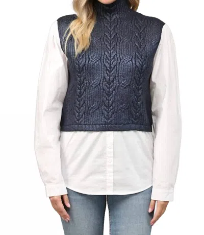 Fate Foil Cable Knit Twofer Sweater In Navy/white In Multi