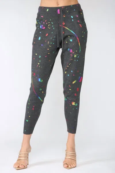 Fate Foil Paint Splatter Knitted Jogger Pants In Charcoal In Pink