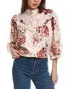 Fate Foiled Print Jacquard Blouse In White