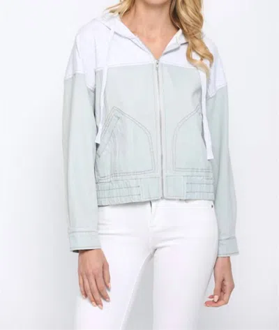 Fate French Terry Hood Denim Jacket In Green In White