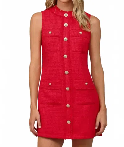 Fate Front Patch Tweed Dress In Red