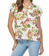 Fate Fruit Print Flutter Sleeve Top In Cream Multi In Multi