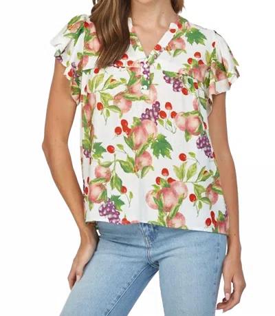 Fate Fruit Print Flutter Sleeve Top In Cream Multi