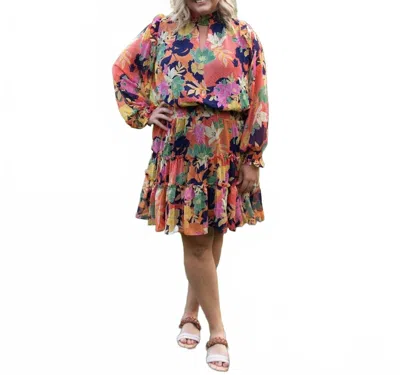 Fate Garden Glimpse High Neck Mini Dress In Pink Multi In Brown