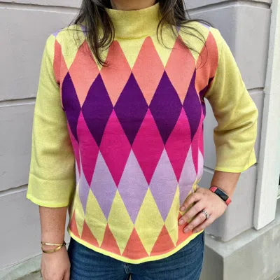 Fate Geo Pattern Knit Mock Neck Sweater In Lime In Multi