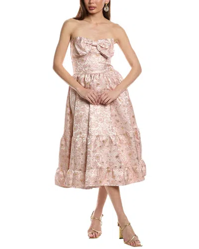 Fate Glitter Floral Jacquard Bow Front Midi Dress In Pink