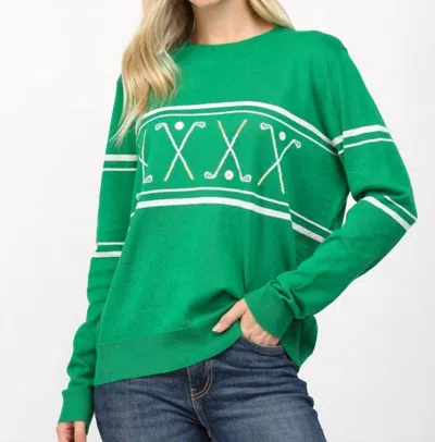Fate Golf Motif Crew Neck Sweater In Green