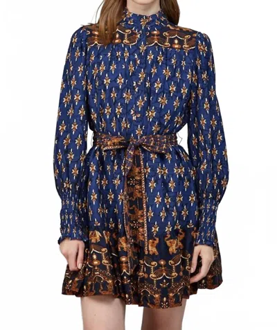 Fate Gwynnie Ruffled Dress In Navy Multi In Blue
