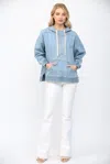 Fate Half Zip Hooded Pullover Top In Light Denim In Blue