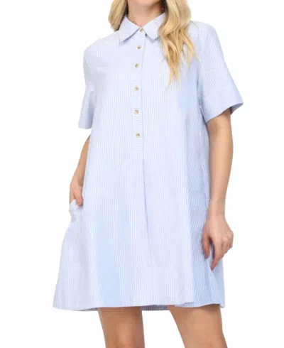 Fate Hannah Pin Stripe Woven Mini Shirt Dress In Light Blue In White