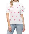 Fate Heart Embroidered Sweater Top In White/pink In Multi