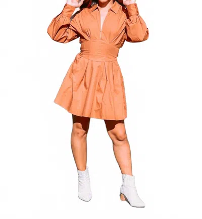 Fate High Waist Tie Back Dress In Terracotta In Brown