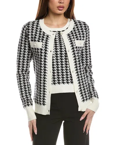 Fate Houndstooth Pearl Button Cardigan And Tank Set In Black/cream