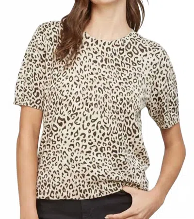 Fate Izzy Short Sleeve Animal Print Sweater In Taupe Brown