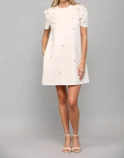 Fate Jewel Embellished Puff Sleeve Mini Dress In Ecru In White