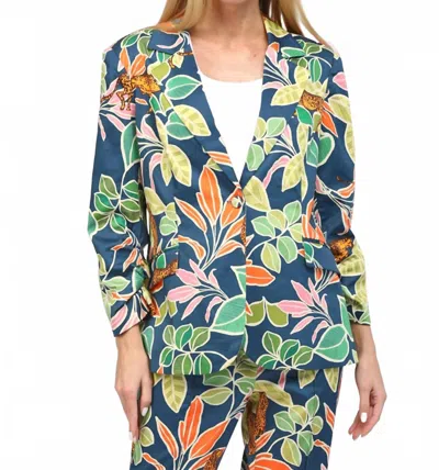 Fate Jungle Print Satin Blazer In Blue Multi