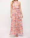 Fate Keyhole Front Ruffle Hem Maxi Dress In Orange Multi Floral In Multi