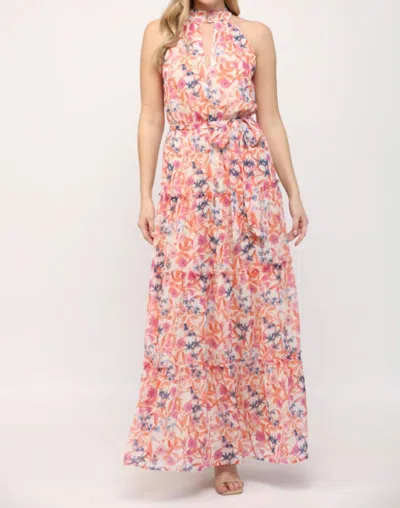Fate Keyhole Front Ruffle Hem Maxi Dress In Orange Multi Floral