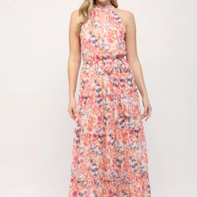 Fate Keyhole Front Ruffle Hem Maxi Dress In Pink