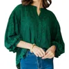 Fate Lace Bubble Sleeve Blouse In Hunter Green In Green