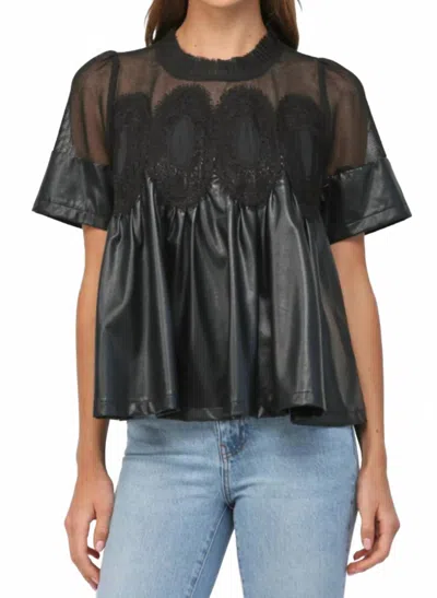 Fate Lace Overlay Faux Leather Babydoll Top In Black