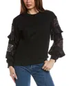 Fate Lace Panelled Frill Sleeve Sweatshirt In Black