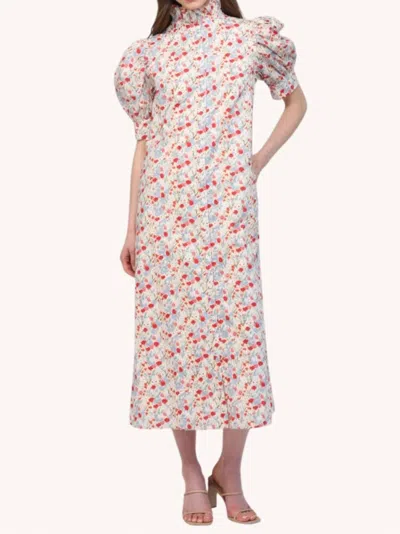 Fate Lara Ruffle Midi Dress In Red And Blue Floral Print In Multi