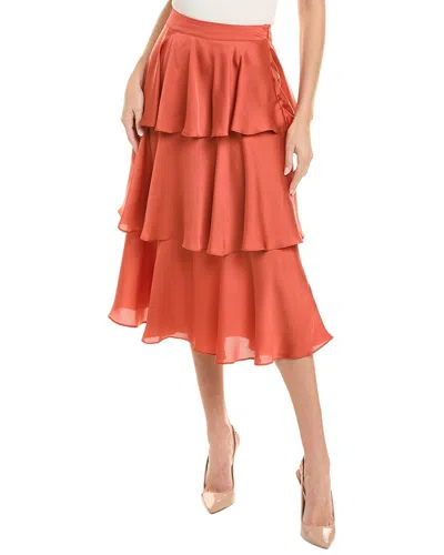 Fate Layered Satin Midi Skirt In Orange