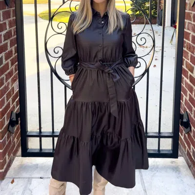 Fate Leather Midi Dress In Brown