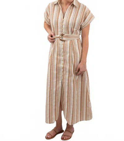Fate Linen Belted Shirt Maxi Dress In Terracotta Striped In Neutral