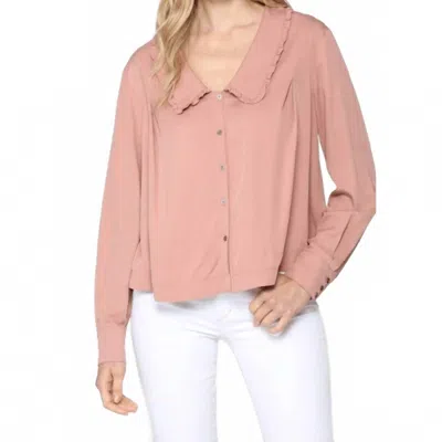 Fate Long Sleeve Collared Blouse In Peach In Pink