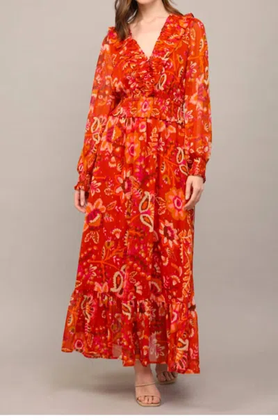 Fate Lurex Chiffon Ruffle Dress In Rust In Multi