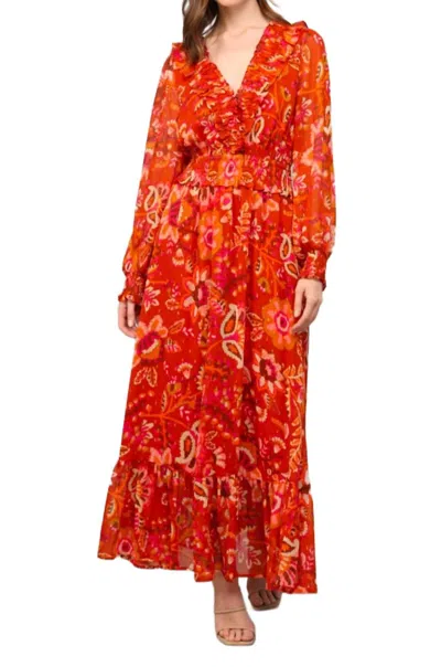 Fate Lurex Chiffon Ruffle Dress In Rust In Red