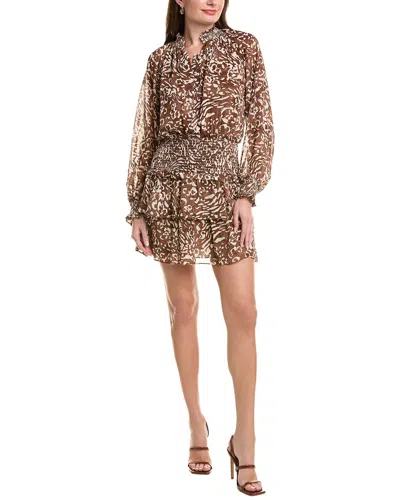 Fate Lurex Chiffon Smocked Mini Dress In Brown