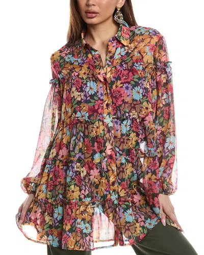 Fate Lurex Chiffon Tiered Shirtdress In Purple