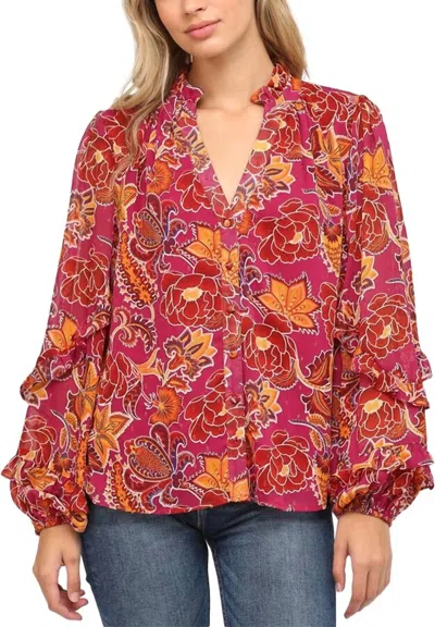 Fate Lurex Ruffle Trim Top In Sangria In Red
