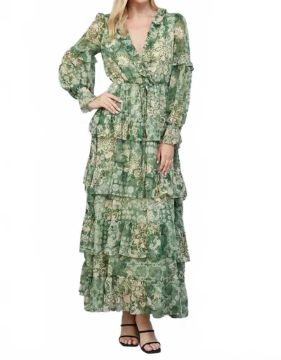 Fate Lurex Tiered Midi Dress In Green Multi