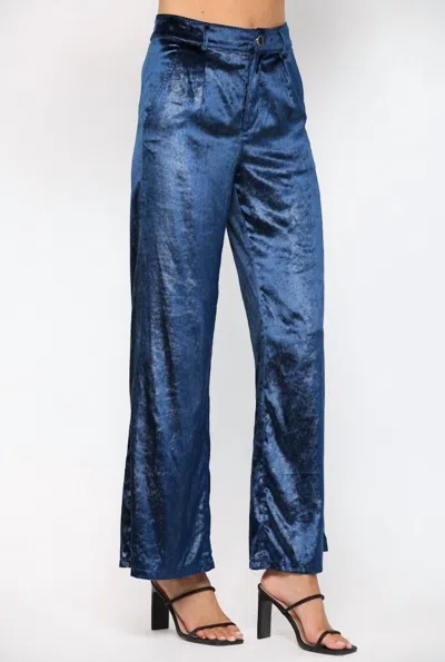 Fate Lurex Velvet Wide Leg Pants In Teal Blue