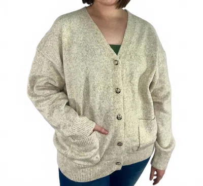 Fate Madeline Wool Cardigan In Soft Oatmeal In Gold
